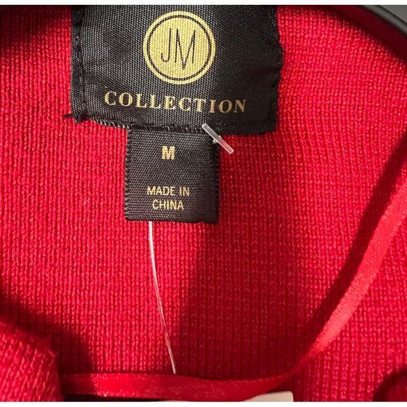 J.M. Collection (Macys) Women’s Medium Red Brooch Topper Jacket Rayon/Polyester - Picture 3 of 5